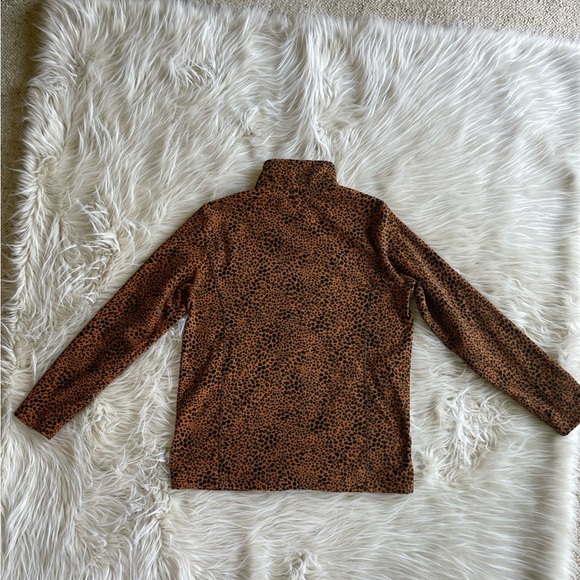 Lands’ End Women's Fleece Quarter Zip Burnt Caramel Leopard Print Medium - Picture 3 of 6